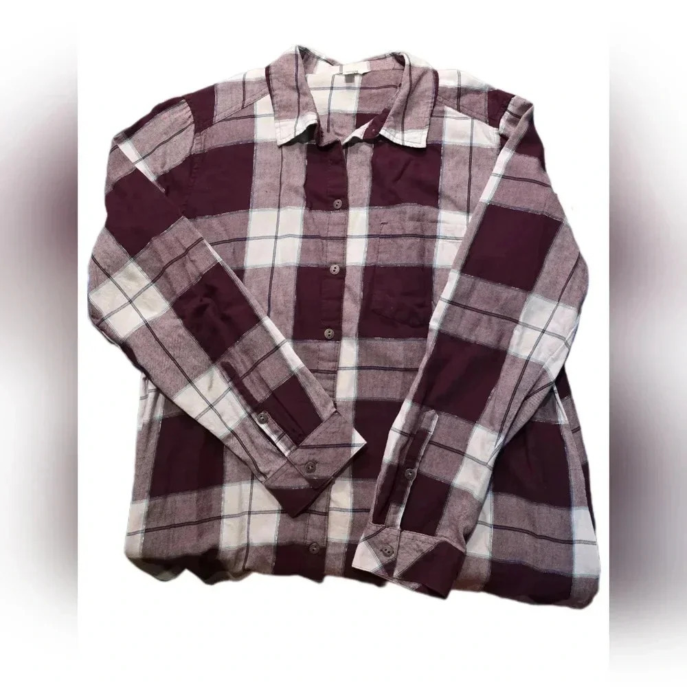 Sonoma Goods For Life®, Size L, Everyday Flannel Shirt Purple Plaid - Picture 9 of 14